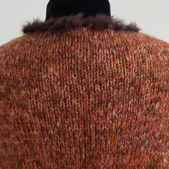 Fur Poncho 100% Dyed Rabbit Fur Lined Knit Outerwear Cardigan - Picture 8 of 9